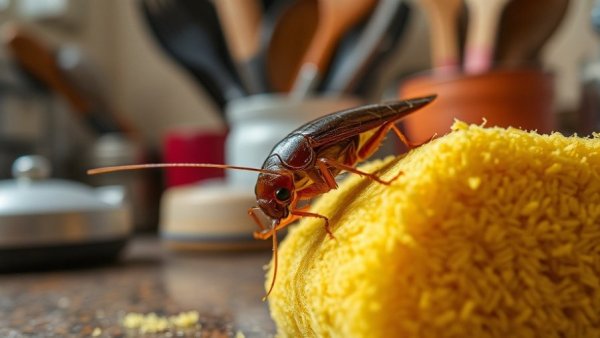 Cockroach on kitchen sponge impacting indoor air quality.