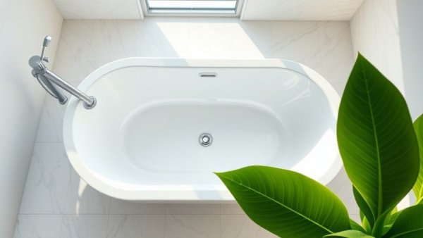 Modern bathtub viewed from above in a sleek bathroom.