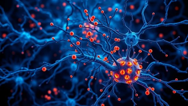 Protective microglia in neural network illustration for Alzheimer's treatment.