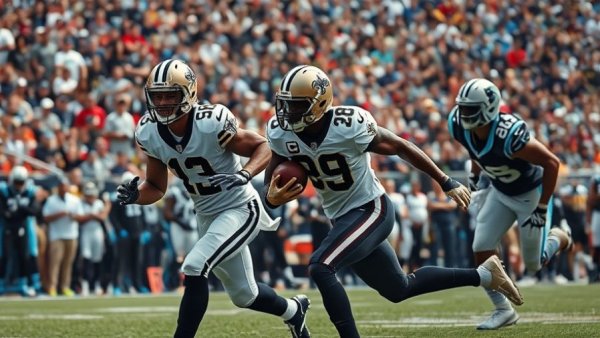 Carolina Panthers loss to Saints game action with players in motion.