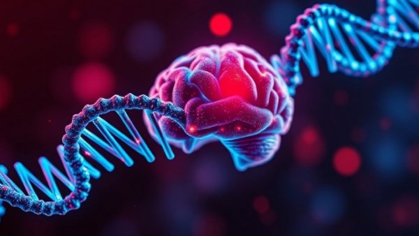 DNA strand with brain, representing DNA test for antidepressants.