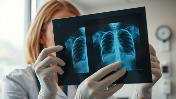 Doctor reviews lung X-ray for breathing problems chronic fatigue.