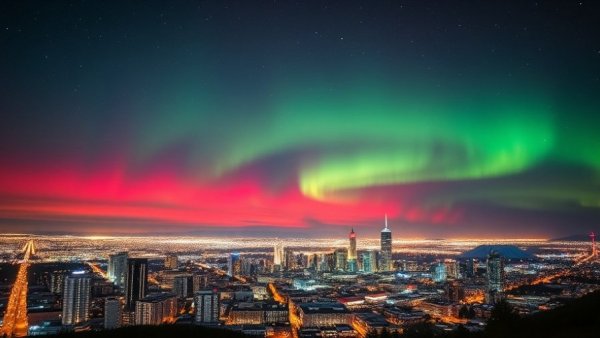 Breathtaking view of Northern Lights over North Carolina at night.