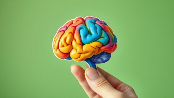 Colorful brain illustration on paper cutout related to diabetes and mental health.