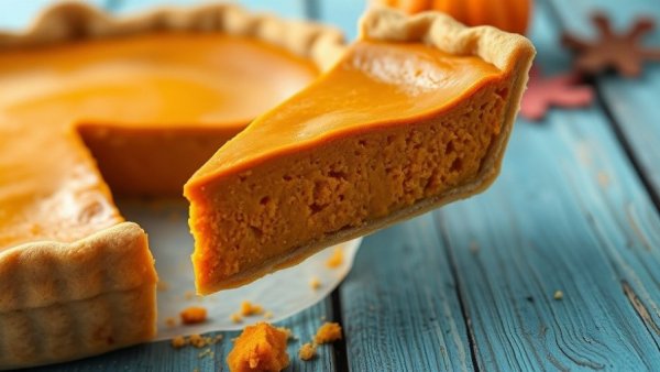 Golden vegan sweet potato pie slice on rustic table