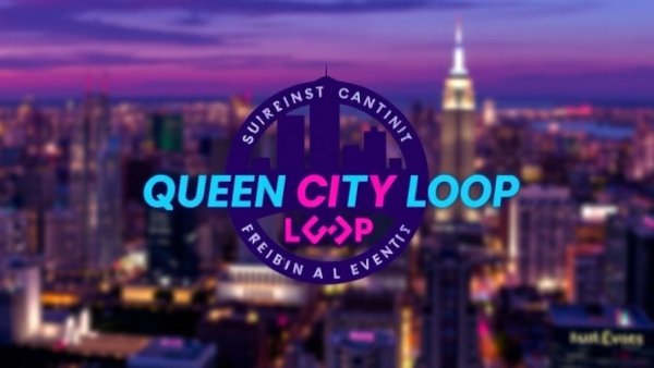 Queen City Loop event logo over blurred city skyline.