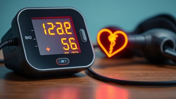 Digital monitor showing high blood pressure with a glowing heart, representing chronic pain and blood pressure connection.
