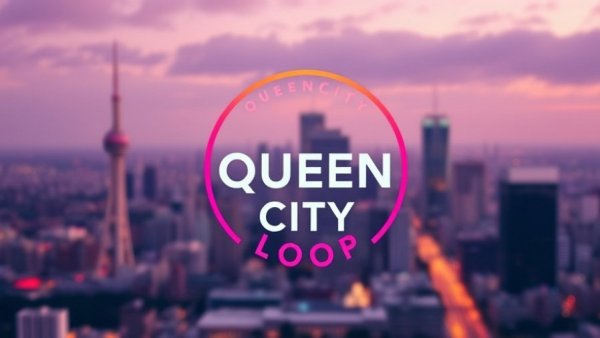 Queen City Loop logo over blurred purple city skyline from WCNC Charlotte.