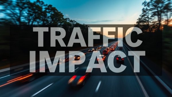Traffic impact alert on a busy highway with blurred cars.