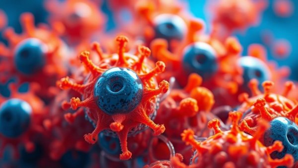 Abstract cells in digital blue background, highlighting blood disease risk.