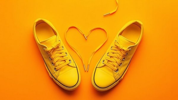Yellow sneakers for 6-6-6 walking challenge on orange background.