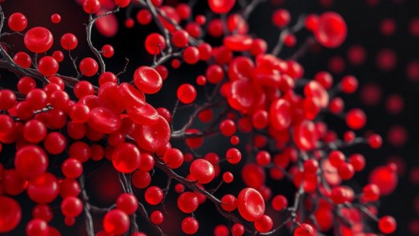Close-up of tiny human blood cells on scaffold
