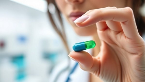 Tiny pill for gut health diagnostics held by a woman in a lab.