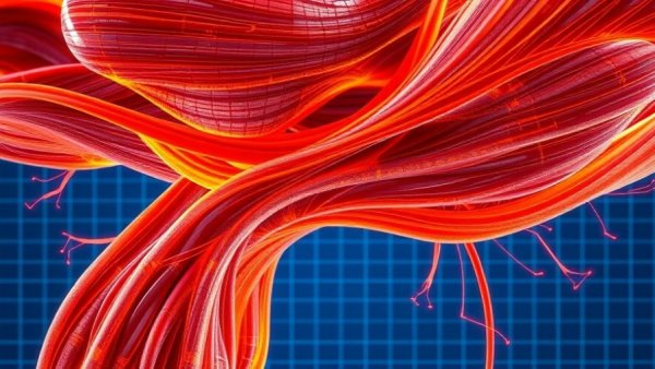 Vivid illustration of muscle structure on grid background.
