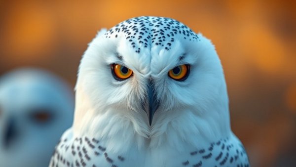 Close-up of a snowy owl with intense gaze, suitable for nonprofits.