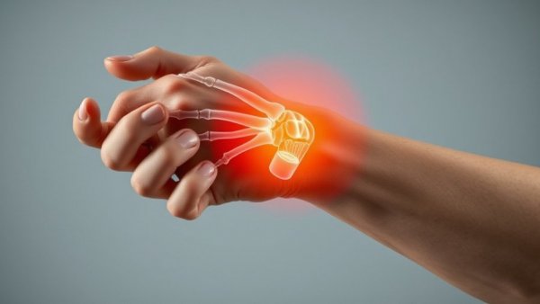 Illustration of early signs of rheumatoid arthritis in the hand.