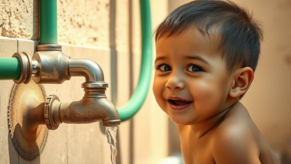 Child drinking clean water outdoors, highlighting cleaner water reduces cancer deaths.