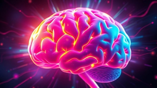 Vibrant digital brain radiating energy in ethereal space.