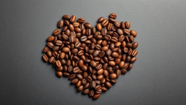 Heart-shaped coffee beans arrangement for polyphenol-rich foods heart health.
