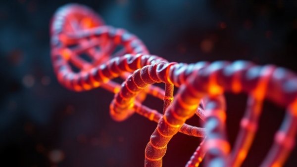 Vibrant 3D DNA strand visualization symbolizing RNA treatment for DNA repair.