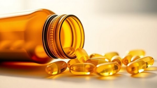 Omega-3 capsules spilling from an amber bottle, highlighting deficiency.