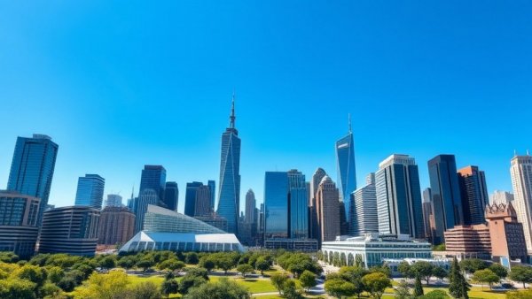 Local Charlotte Community Stories urban skyline with blue sky.