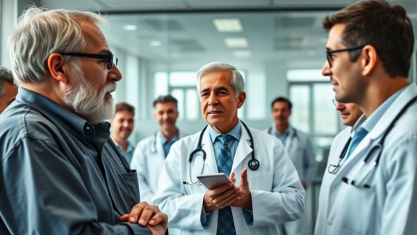 Doctors participating in a physician peer review meeting in a well-lit office.