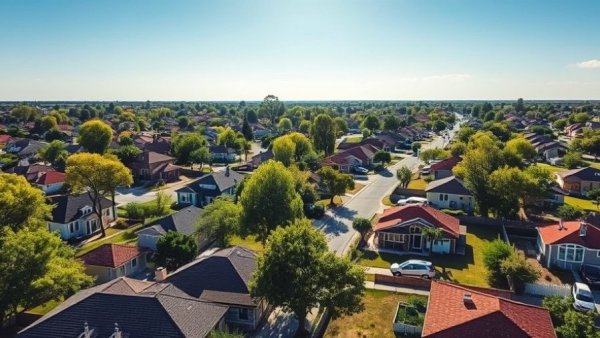 Aerial view of a vibrant neighborhood, depicting a buyer's market.