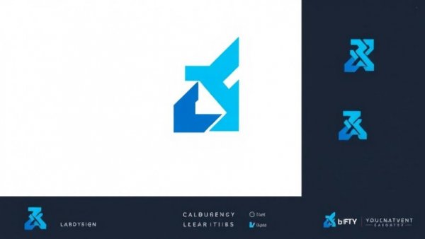 Modern abstract logo design with blue and gray angular shapes.