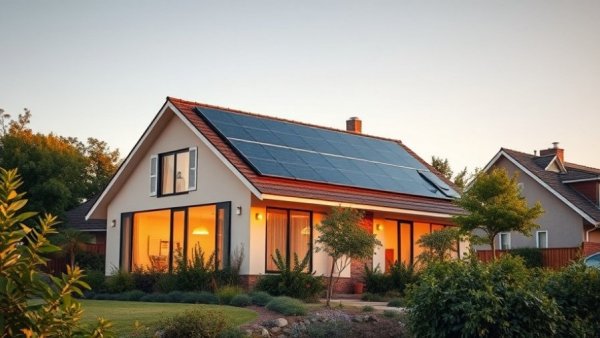Modern home with solar panels, going solar in new home construction.