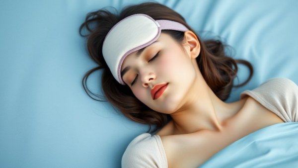 Peaceful sleep to improve sleep behaviour, woman with sleep mask resting.