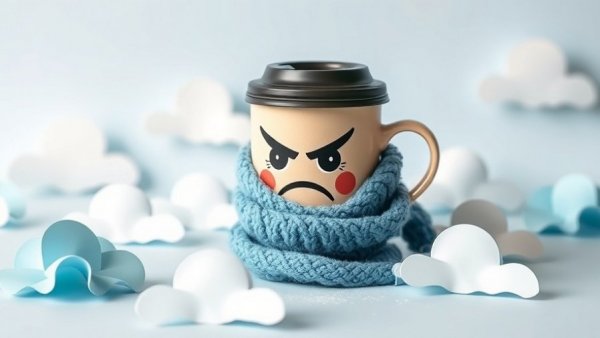 Cozy coffee cup wrapped in scarf, boosting motivation levels during winter.