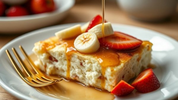Cottage cheese breakfast bake with bananas and strawberries.