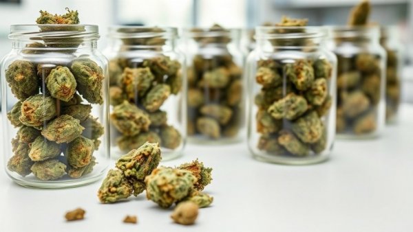 Glass jars with cannabis buds representing medical cannabis prescriptions in the UK.