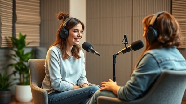 Modern motherhood challenges discussion in vibrant podcast studio.