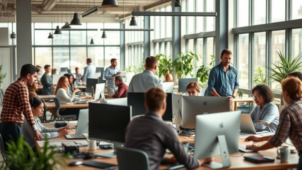 Team collaborating in modern office harnessing AI and GrantStation.