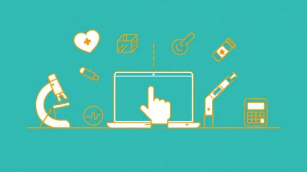 Minimalist medical illustration with icons and a laptop, smoke inhalation concept.