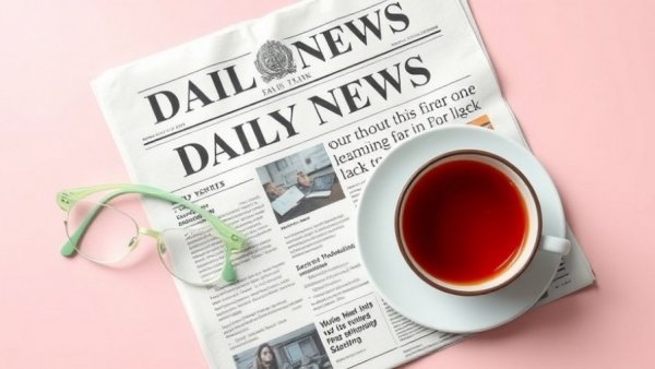 Daily News with tea and glasses on pastel background, Why We Focus on Bad News.