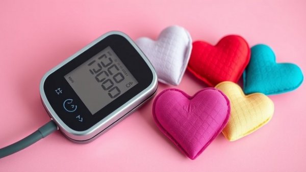 Digital blood pressure monitor with heart-patterned fabric hearts, illustrating how to lower blood pressure naturally.