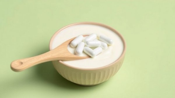 Probiotic capsules on yogurt highlight the benefits of probiotics.