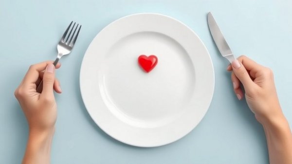 Heart-healthy recipes symbol with red heart on plate.