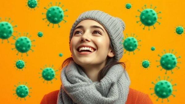 Cheerful woman surrounded by winter bugs during spring.