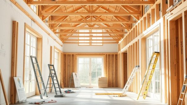 Mid renovation update with exposed beams and tools in a bright hallway.