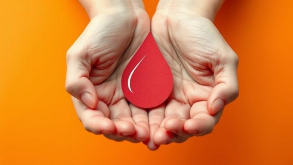 Hands holding a blood drop cut-out symbolize full blood count importance.