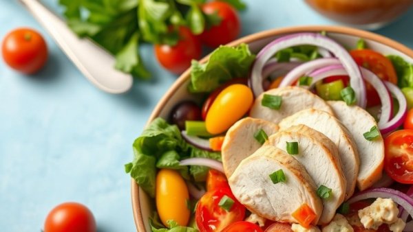 PCOS diet management: nutrient-rich salad with chicken and veggies.