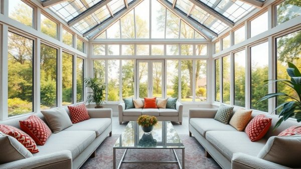 Bright indoor space with modern furniture and large windows for allergy relief.