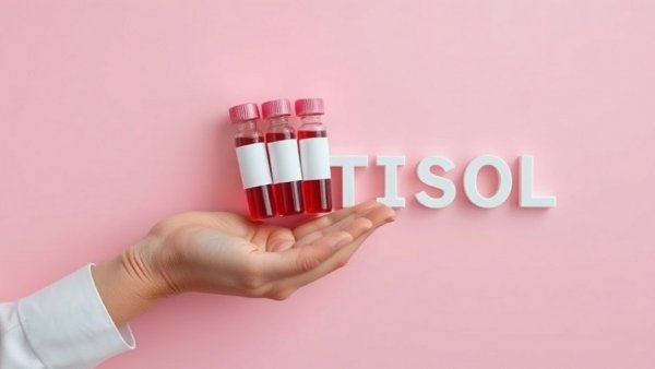 Signs of high cortisol levels illustrated with blood vials.