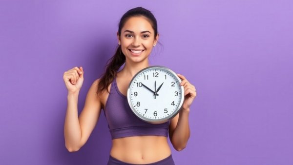 Young woman holds clock to symbolize maintaining weight loss over time.