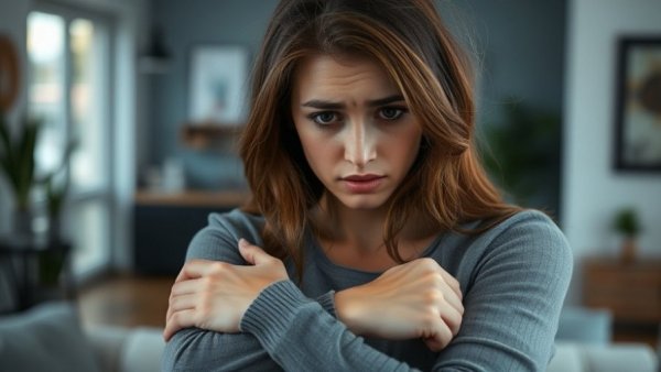 Concerned young woman examining her arm, signs of Lyme disease treatment.