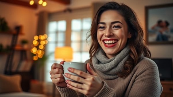 Joyful woman enjoying coffee, highlighting daily coffee brain protection benefits.